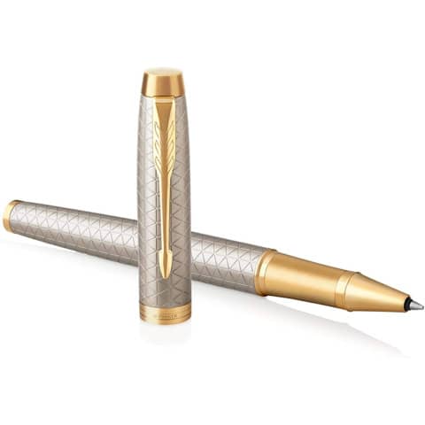 Penna roller Parker IM punta F inchiostro nero Premium Warm Silver GT - 1931686